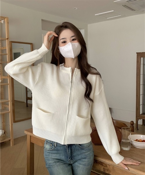 カーディガン クルーネックジップニットカーディガン レディース