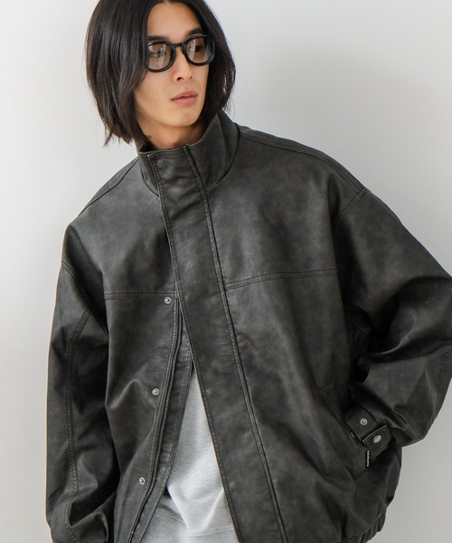 ブルゾン アウター 「BRKNHOME/ブロークンホーム」ウォッシュ フェイクレザーブルゾン メンズ レディース