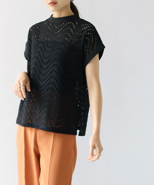 「HER CLOSET」 「SHE MO SHELLY」半袖ブラウス M チャコールグレー レディース_画像3