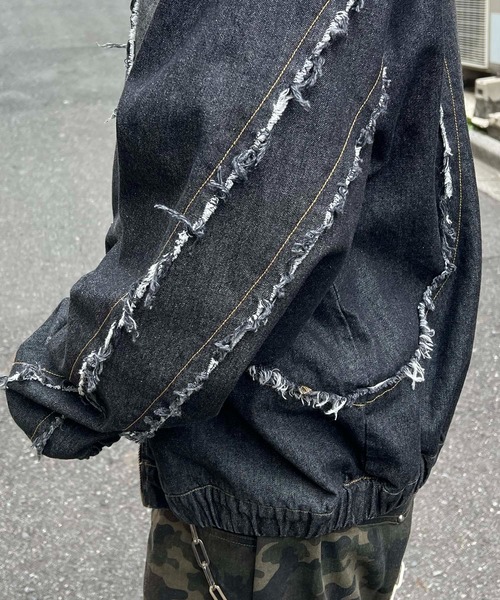 デニムジャケット gジャン AW グランジ加工 フルジップ デニムフーディ