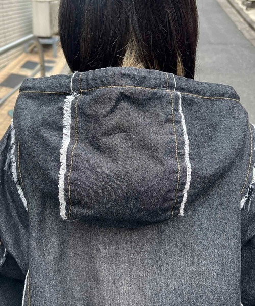 デニムジャケット gジャン グランジ加工 フルジップ デニムフーディ 