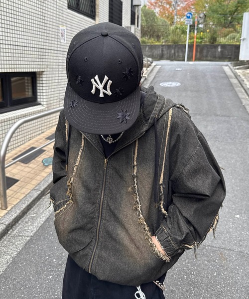 デニムジャケット gジャン グランジ加工 フルジップ デニムフーディ