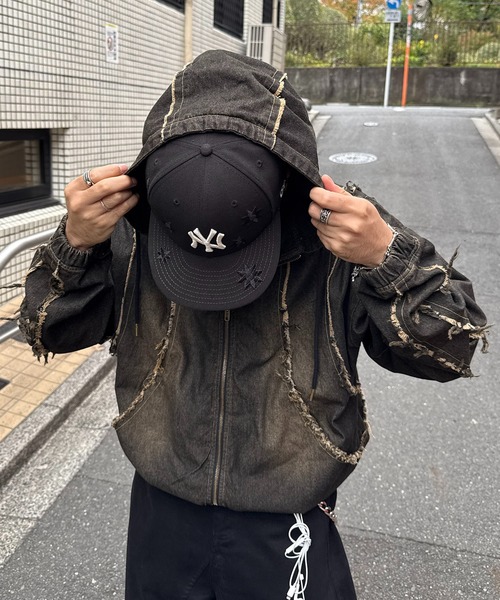 デニムジャケット gジャン AW グランジ加工 フルジップ デニムフーディ