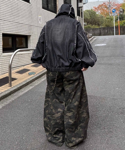 デニムジャケット gジャン グランジ加工 フルジップ デニムフーディ