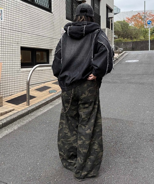 デニムジャケット gジャン AW グランジ加工 フルジップ デニムフーディ