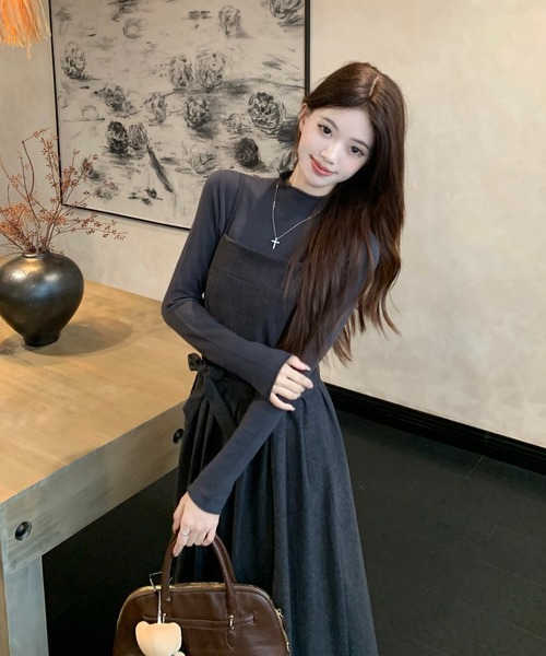 Aelina セットアップ ハイネックニットトップス＆キャミワンピース
