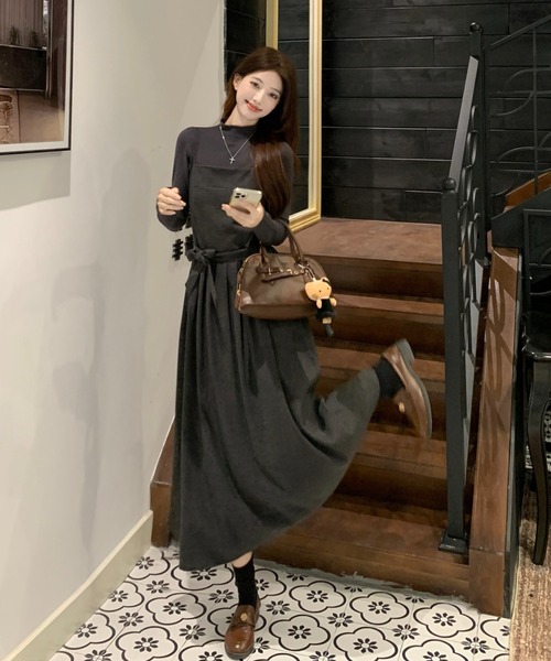 Aelina セットアップ ハイネックニットトップス＆キャミワンピース