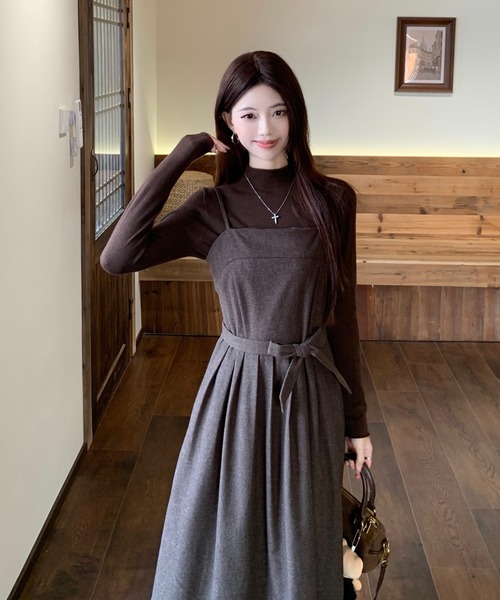 Aelina セットアップ ハイネックニットトップス＆キャミワンピース