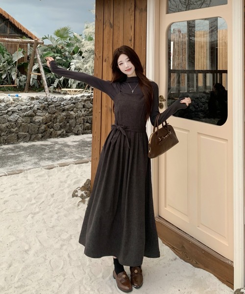 Aelina セットアップ ハイネックニットトップス＆キャミワンピース