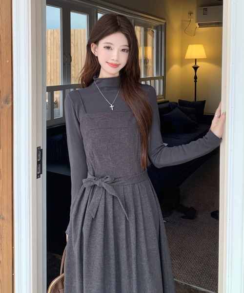 Aelina セットアップ ハイネックニットトップス＆キャミワンピース