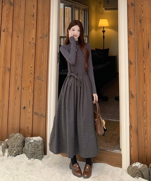 Aelina セットアップ ハイネックニットトップス＆キャミワンピース