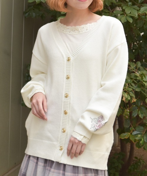 デイジーラバーズ　刺繍ジャケット カーディガン 160cm L 今すぐお届け！】フェザーヤーンビジュー刺繍ジャケットカーディガン
