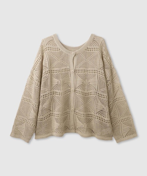 カーディガン Free nature クロシェ風 透かし編み ショート