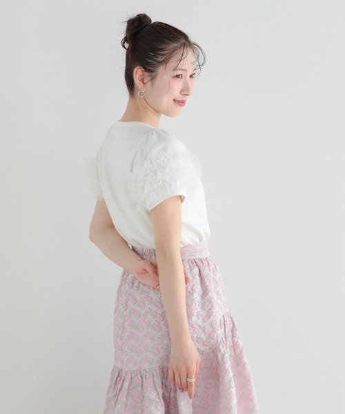 Fit more（フィットモア） tシャツ ドットチュールフリルパフスリーブ