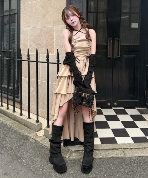 one after another NICE CLAUP ワンピース アシメティアードロング