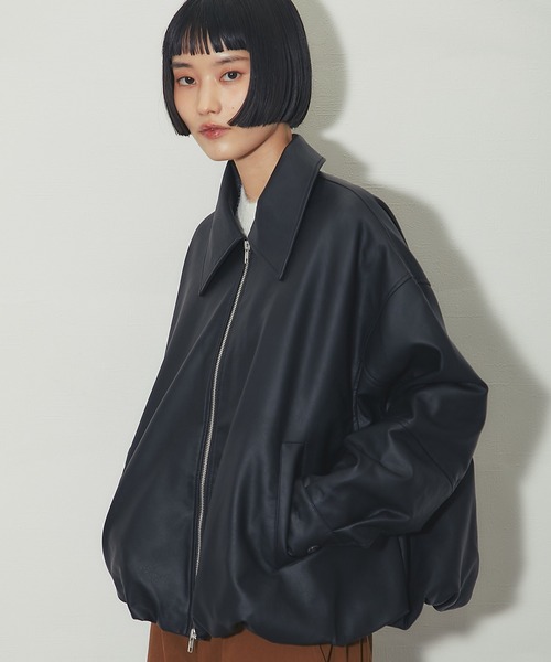 ☆m-i☆ roughlow エコレザーバルーンブルゾン ブルゾン アウター フェイクレザーバルーンジャケット レディース
