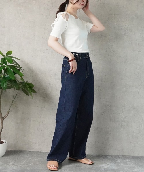 libjoie EMMAコラボ　ワイドデニムパンツ libjoie】ワイドデニムパンツ(EMMAさんコラボ)