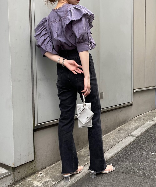 who&#39;s who Chico - フーズフーチコ レース切替ボリューム刺繍ブラウス 5分袖レース切替ボリューム刺繍ブラウス（シャツ/ブラウス