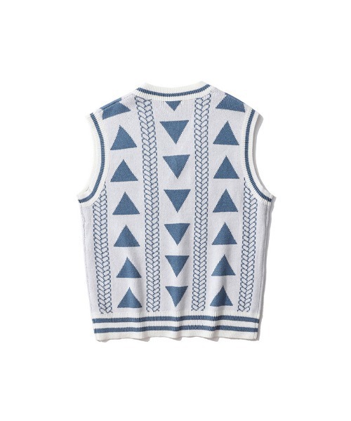 ベスト ジレ 「HOOK」古着風レトロ柄・幾何学模様・レオパード配色