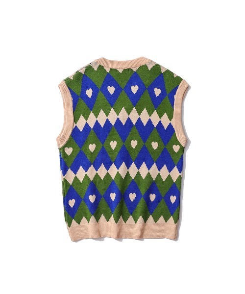 ベスト ジレ 「HOOK」古着風レトロ柄・幾何学模様・レオパード配色