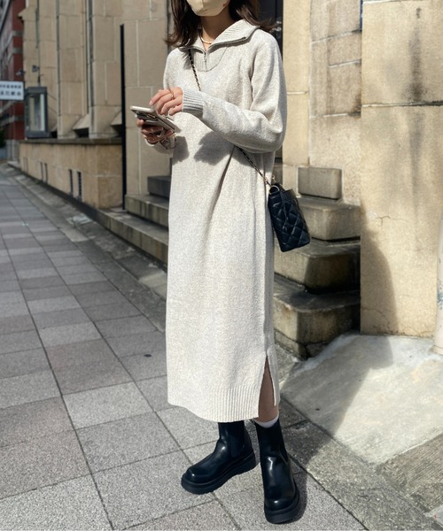 ワンピース ハーフジップもちもちニットワンピース Zozotown Yahoo 店 通販 Yahoo ショッピング