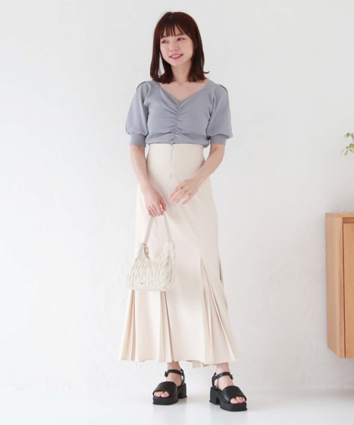 ニット セーター SIGNATURE　フロントギャザー半袖ニット レディース タイムセール30%OFF】SIGNATUREフロントギャザー半袖ニット