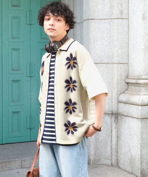 WESTSEA ポロシャツ アーガイル柄 花柄 ルーズサイズ 半袖