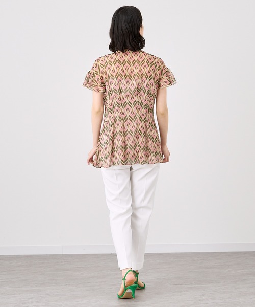 ブラウス シャツ 75ｄ楊柳幾何柄ｐｔ レディース ANAYI ブラウス シャツ リーフ楊柳幾何ボウタイ レディース