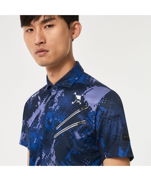 OAKLEY オークリー 総柄 ポロシャツ 半袖 ゴルフ ウェア 人気 ロゴ OAKLEY オークリー 半袖 ポロシャツ Skull Deep Shade Shirt