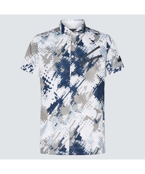 美品　OAKLEY SKULL 総柄　ゴルフポロシャツ オークリー(OAKLEY) ゴルフウェア ポロシャツ 半袖 SKULL ICE