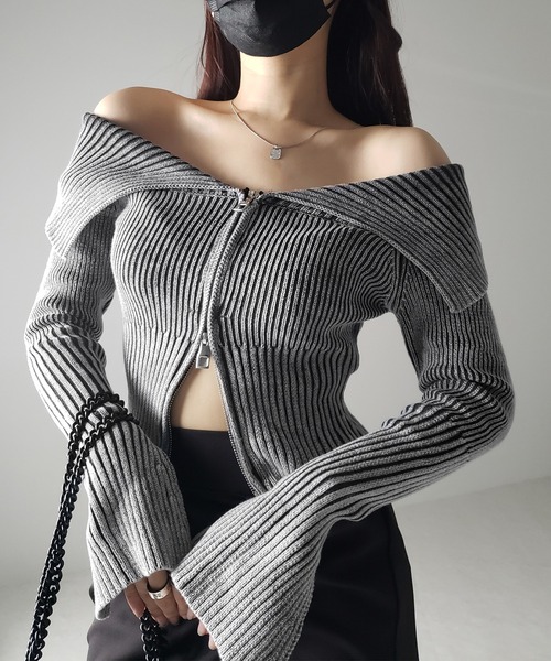 me+em select ニット セーター 「 3color 」ダブルジップスリット