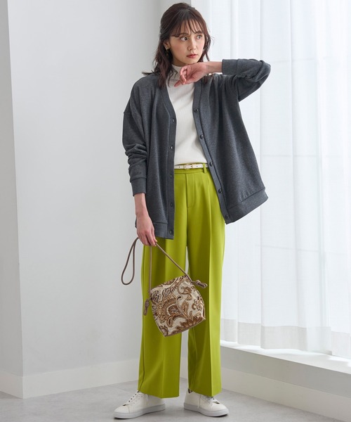 新品タグ付【ミカノ】股下65 ロングパンツ BELLUNA PLUS（ベルーナプラス） パンツ サマ見え！タック使いワイド