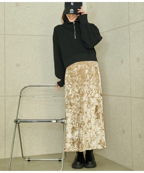 ANAP スカート クラッシュベロアフレアロングスカート : ZOZOTOWN