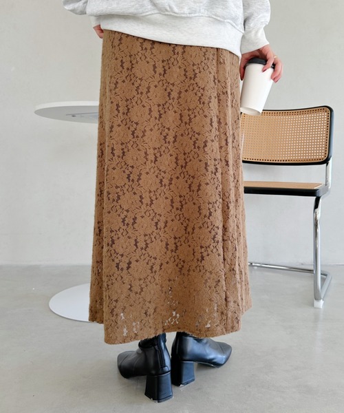 un+frame スカート lace narrow long skiit／レースナローロング