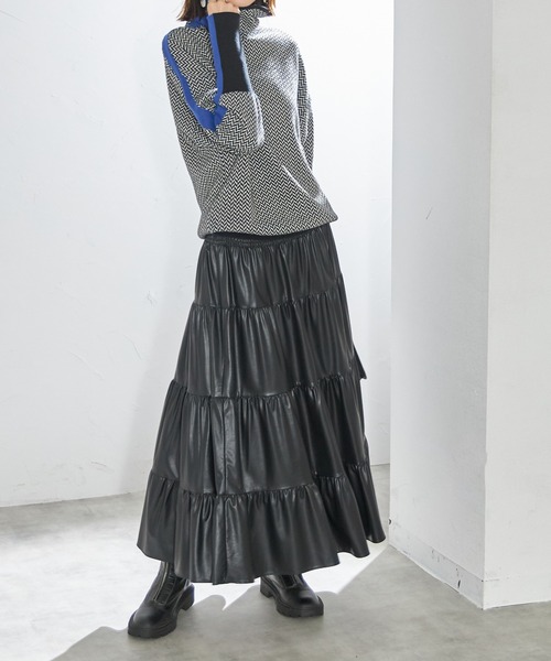 each alchemist スカート エコレザーメタリックティアードロング