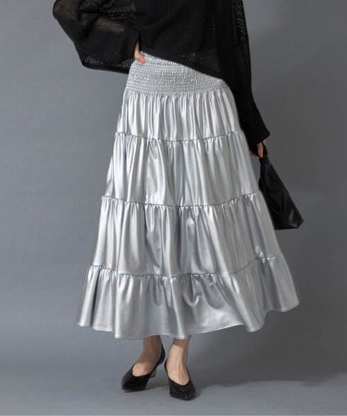 each alchemist スカート エコレザーメタリックティアードロング