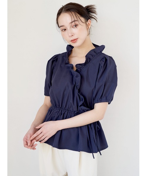 tシャツ カシュクールフリルシアーブラウス/ブラック レディース セール】カシュクールフリルシアーブラウス/ブラック（Tシャツ