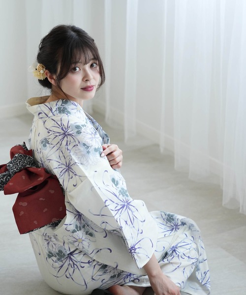 utatane ブラウンとクリームの染分け牡丹 浴衣 3点セット utatane｜utatane 高級変わり織 浴衣3点セット ブラウンと