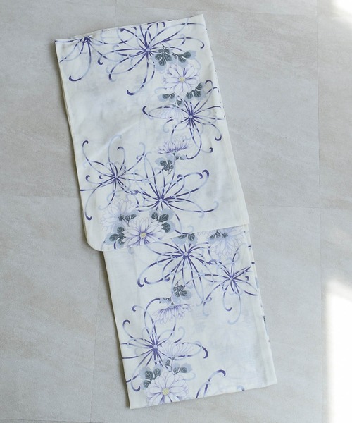utatane 浴衣 浴衣3点セット クリームに紺の透き通る糸菊重ね