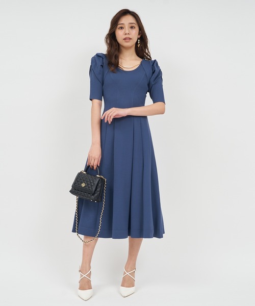 【新品】 PARTY ネックパールパワショルフレアワンピース （モカ） ロイヤルパーティー ROYAL PARTY ネックパールパワショルフレア