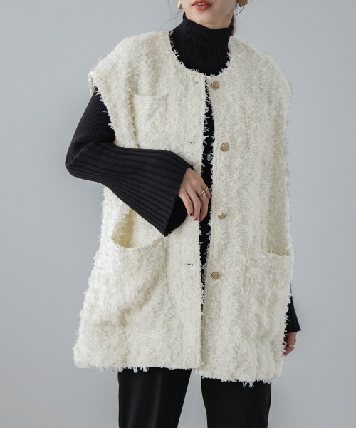 ベスト ジレ ツイードフリンジベスト レディース : ZOZOTOWN Yahoo!店