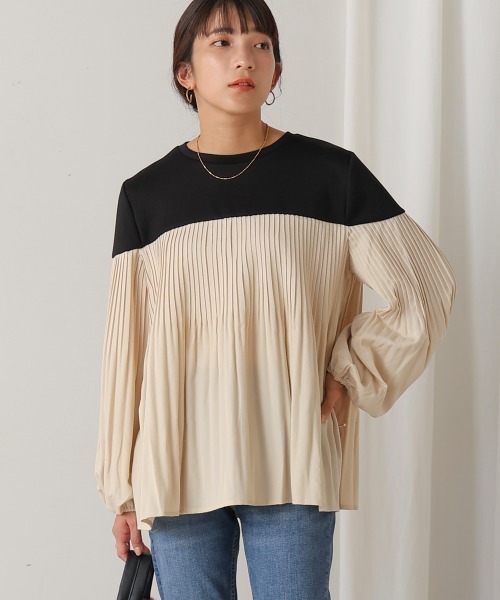 tシャツ プリーツ切替トップス レディース