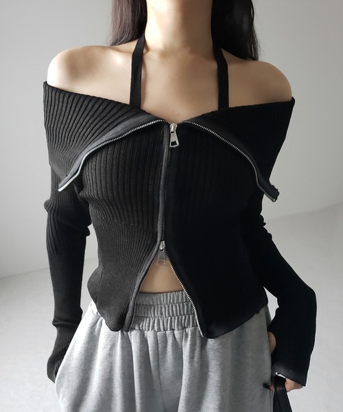 me+em select ニット セーター 「 2color 」スプレー加工ダブル