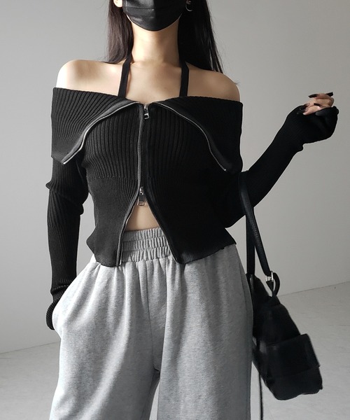 me+em select ニット セーター 「 2color 」スプレー加工ダブル