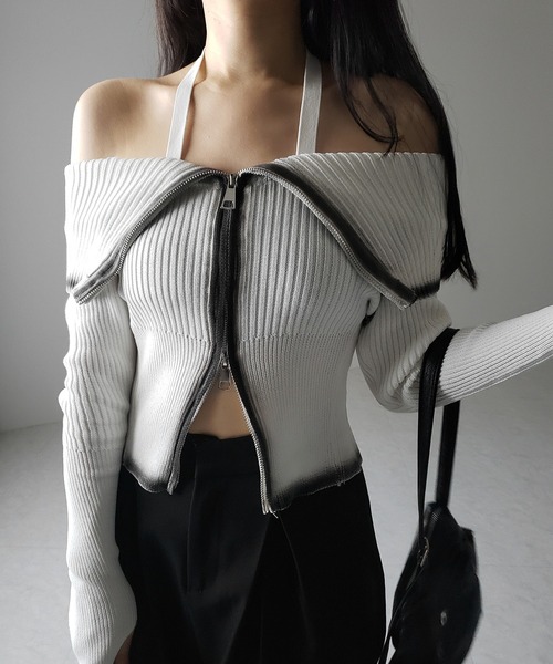 me+em select ニット セーター 「 2color 」スプレー加工ダブル