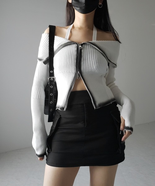 me+em select ニット セーター 「 2color 」スプレー加工ダブル