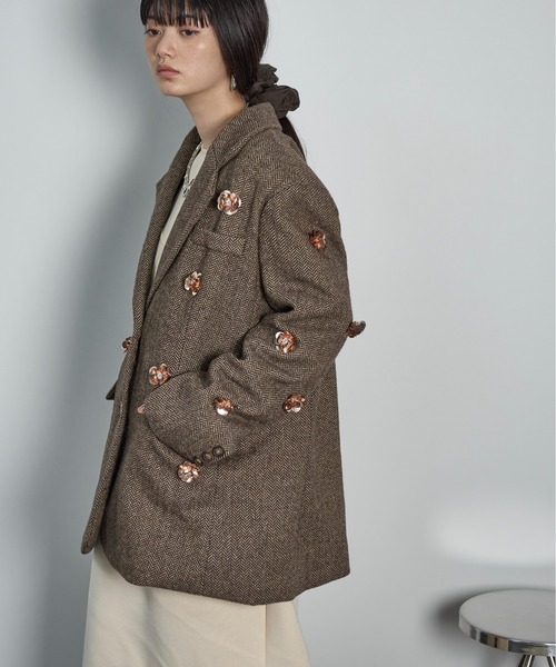 グレー テーラードジャケット フローラルライニング