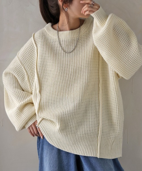 HUG.U ニット セーター ワッフルバルキーニット レディース : ZOZOTOWN