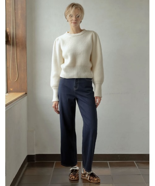 ニット セーター 「2024-25 WINTER COLLECTION」パワーショルダーソフトニットトップス レディース 2024-25 WINTER COLLECTION]パワーショルダーソフトニット
