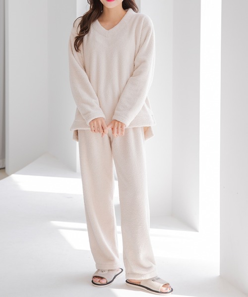 DAY CLOSET パジャマ ルームウェア レディース 長袖モコモコアシメ